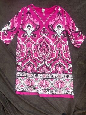 Chico's Pink & White Printed Midi Dress